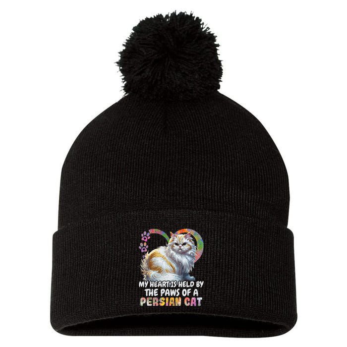 My Heart Is Held By The Paws Of A Persian Cat Cats Pom Pom 12in Knit Beanie