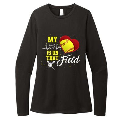 My Heart Is On That Field Baseball Lovers Gift Womens CVC Long Sleeve Shirt