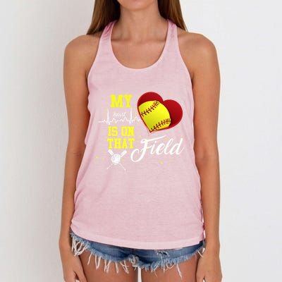 My Heart Is On That Field Baseball Lovers Gift Women's Knotted Racerback Tank