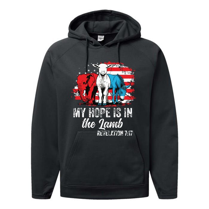 My Hope Is In The Lamb Funny Scripture Elephant Donkey Us Performance Fleece Hoodie