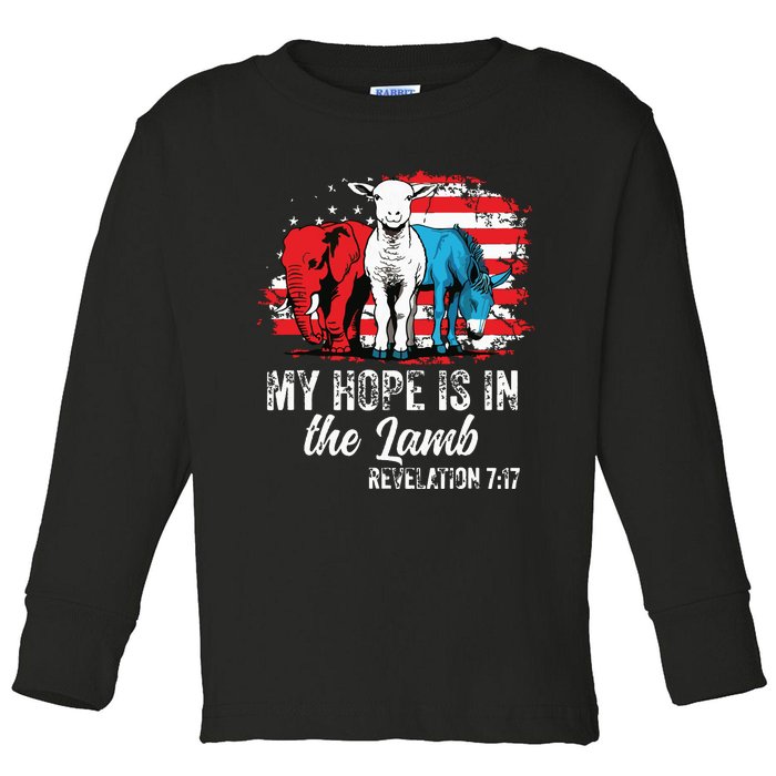 My Hope Is In The Lamb Funny Scripture Elephant Donkey Us Toddler Long Sleeve Shirt