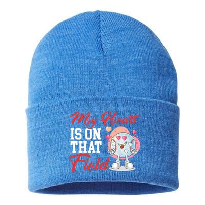 My Heart Is On That Field Baseball Gift Sustainable Knit Beanie