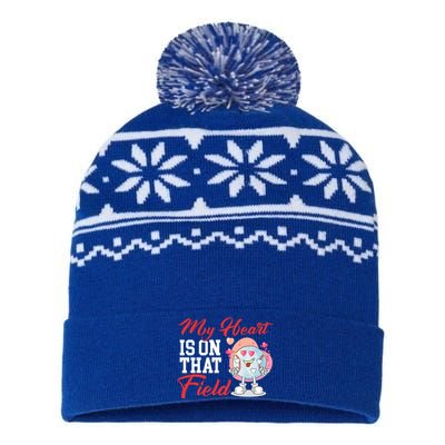 My Heart Is On That Field Baseball Gift USA-Made Snowflake Beanie