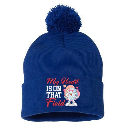 My Heart Is On That Field Baseball Gift Pom Pom 12in Knit Beanie