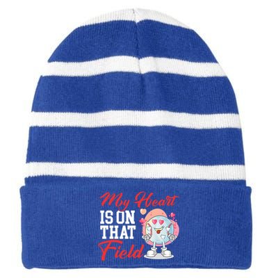 My Heart Is On That Field Baseball Gift Striped Beanie with Solid Band