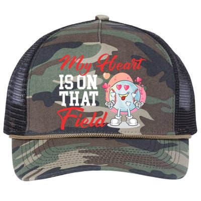 My Heart Is On That Field Baseball Gift Retro Rope Trucker Hat Cap