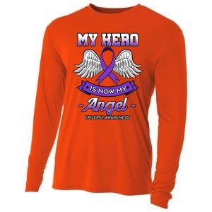 My Hero Is Now My Angel Epilepsy Awareness Purple Epileptic Funny Gift Cooling Performance Long Sleeve Crew