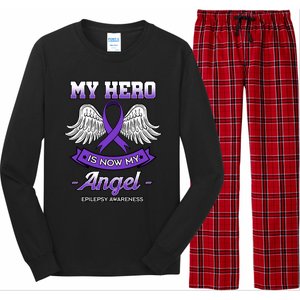 My Hero Is Now My Angel Epilepsy Awareness Purple Epileptic Funny Gift Long Sleeve Pajama Set