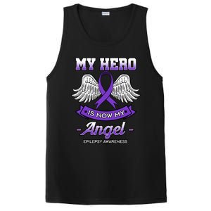 My Hero Is Now My Angel Epilepsy Awareness Purple Epileptic Funny Gift PosiCharge Competitor Tank