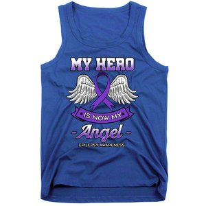 My Hero Is Now My Angel Epilepsy Awareness Purple Epileptic Funny Gift Tank Top