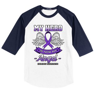 My Hero Is Now My Angel Epilepsy Awareness Purple Epileptic Funny Gift Baseball Sleeve Shirt