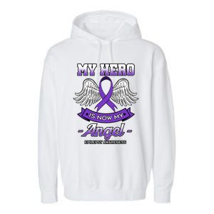 My Hero Is Now My Angel Epilepsy Awareness Purple Epileptic Funny Gift Garment-Dyed Fleece Hoodie