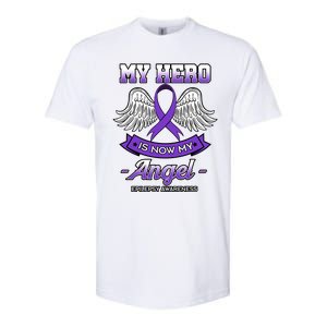 My Hero Is Now My Angel Epilepsy Awareness Purple Epileptic Funny Gift Softstyle CVC T-Shirt