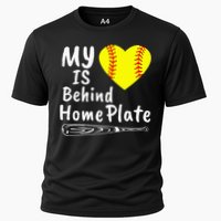 My Heart Is Behind Home Plate Softball Proud Mom Dad Cooling Performance Crew T-Shirt