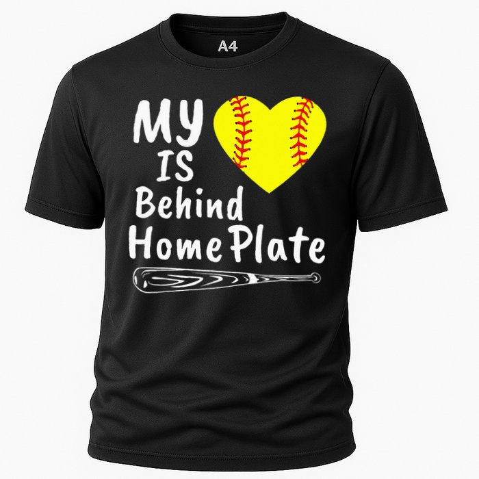 My Heart Is Behind Home Plate Softball Proud Mom Dad Cooling Performance Crew T-Shirt
