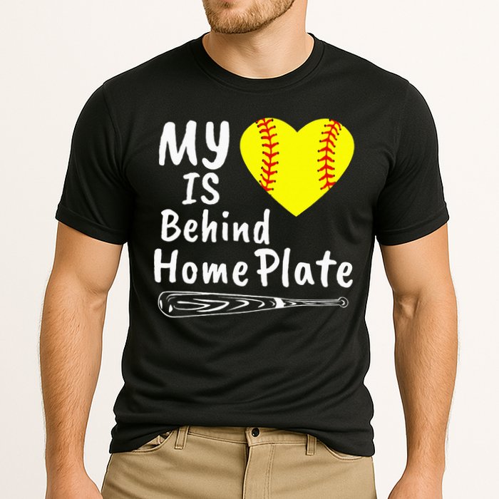 My Heart Is Behind Home Plate Softball Proud Mom Dad Cooling Performance Crew T-Shirt