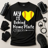 My Heart Is Behind Home Plate Softball Proud Mom Dad Cooling Performance Crew T-Shirt