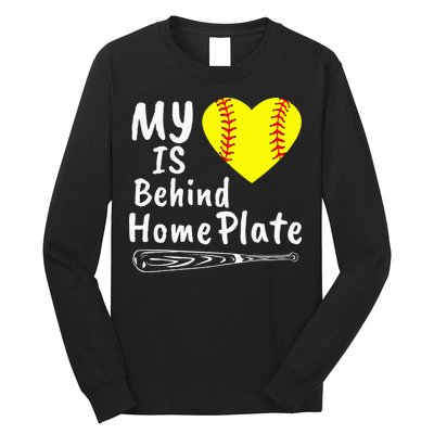 My Heart Is Behind Home Plate Softball Proud Mom Dad Long Sleeve Shirt