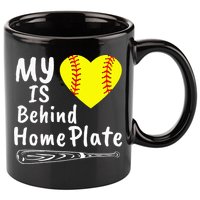 My Heart Is Behind Home Plate Softball Proud Mom Dad 11oz C Handle Ceramic Mug
