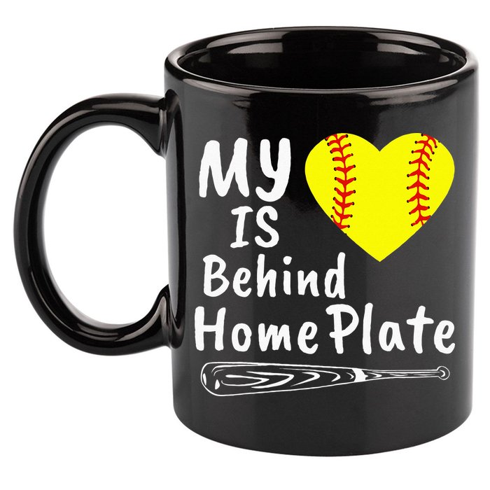 My Heart Is Behind Home Plate Softball Proud Mom Dad 11oz C Handle Ceramic Mug