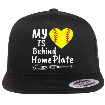 My Heart Is Behind Home Plate Softball Proud Mom Dad Flatbill Hat