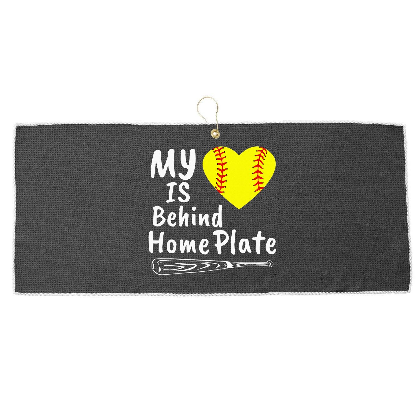My Heart Is Behind Home Plate Softball Proud Mom Dad Large Microfiber Waffle Golf Towel