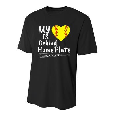 My Heart Is Behind Home Plate Softball Proud Mom Dad Youth Performance Sprint T-Shirt