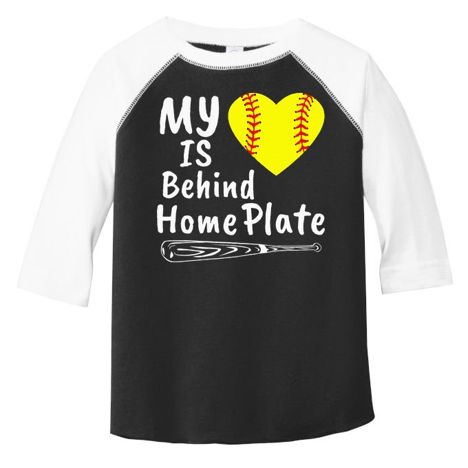 My Heart Is Behind Home Plate Softball Proud Mom Dad Toddler Fine Jersey T-Shirt