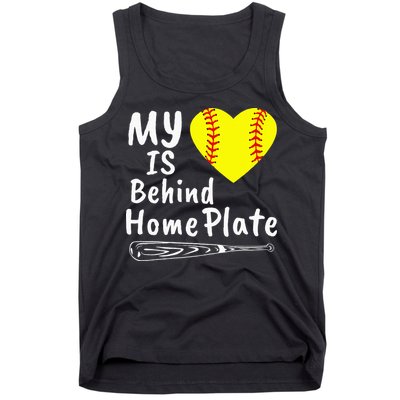 My Heart Is Behind Home Plate Softball Proud Mom Dad Tank Top