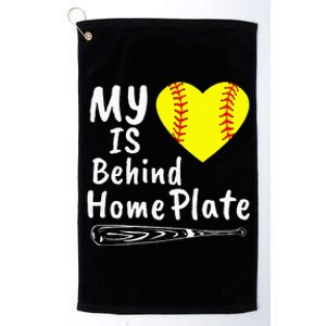 My Heart Is Behind Home Plate Softball Proud Mom Dad Platinum Collection Golf Towel