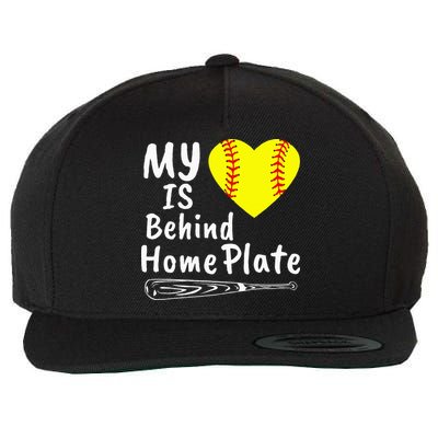 My Heart Is Behind Home Plate Softball Proud Mom Dad Wool Snapback Cap