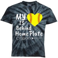 My Heart Is Behind Home Plate Softball Proud Mom Dad Kids Tie-Dye T-Shirt