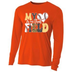 My Heart Is On That Field Tee Leopard Baseball Softball Mom Gift Cooling Performance Long Sleeve Crew