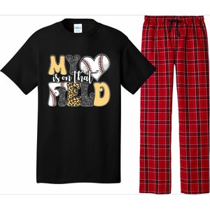 My Heart Is On That Field Tee Leopard Baseball Softball Mom Gift Pajama Set