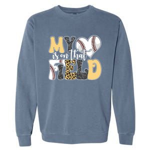 My Heart Is On That Field Tee Leopard Baseball Softball Mom Gift Garment-Dyed Sweatshirt