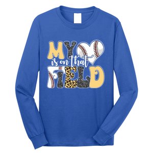 My Heart Is On That Field Tee Leopard Baseball Softball Mom Gift Long Sleeve Shirt