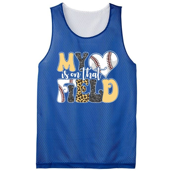 My Heart Is On That Field Tee Leopard Baseball Softball Mom Gift Mesh Reversible Basketball Jersey Tank