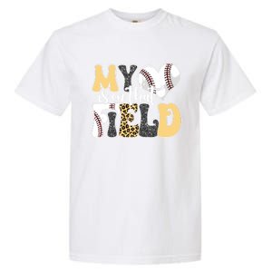 My Heart Is On That Field Tee Leopard Baseball Softball Mom Gift Garment-Dyed Heavyweight T-Shirt