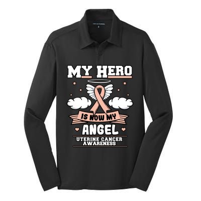 My Hero Is Now My Angel Uterine Cancer Awareness Warrior Cute Gift Silk Touch Performance Long Sleeve Polo