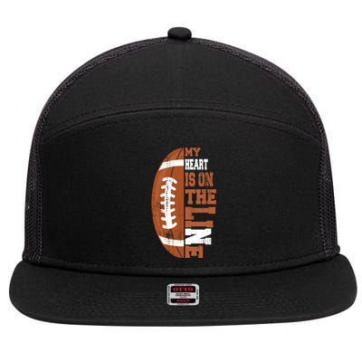 My Heart Is On The Line Football Gift 7 Panel Mesh Trucker Snapback Hat