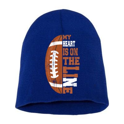 My Heart Is On The Line Football Gift Short Acrylic Beanie