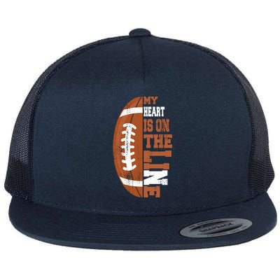 My Heart Is On The Line Football Gift Flat Bill Trucker Hat