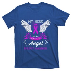 My Hero Is Now My Angel Epilepsy Awareness Purple Ribbon Gift T-Shirt