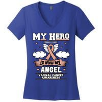 My Hero Is Now My Angel Vaginal Cancer Awareness Gift Idea Cute Gift Women's V-Neck T-Shirt