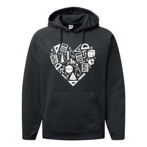 Math Heart I Love Math Math Lovers Gift Math Teacher Gift Performance Fleece Hoodie