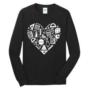 Math Heart I Love Math Math Lovers Gift Math Teacher Gift Tall Long Sleeve T-Shirt