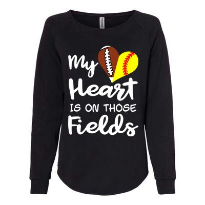 My Heart Is On Those Fields Football Softball Player Mom Gift Womens California Wash Sweatshirt