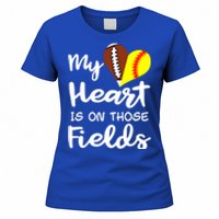 My Heart Is On Those Fields Football Softball Player Mom Gift Women's T-Shirt