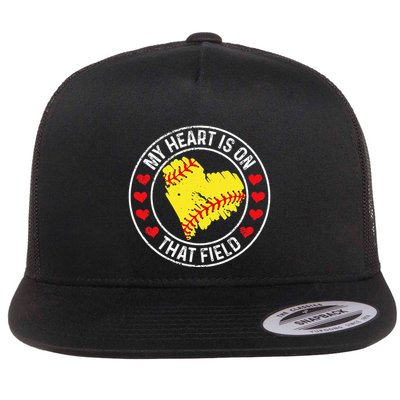 My Heart Is On That Field Baseball Softball Mom Flat Bill Trucker Hat