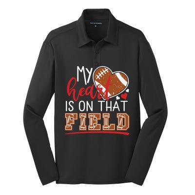 My Heart Is On That Field Game Day Vibes Football Mom Gift Funny Gift Silk Touch Performance Long Sleeve Polo